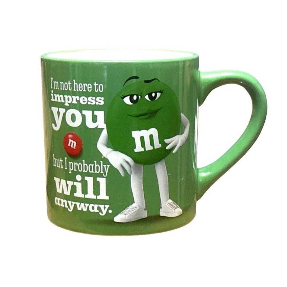 M&M's Green Character Mug I'm Not Here To Impress You Ceramic Coffee Cup 2023